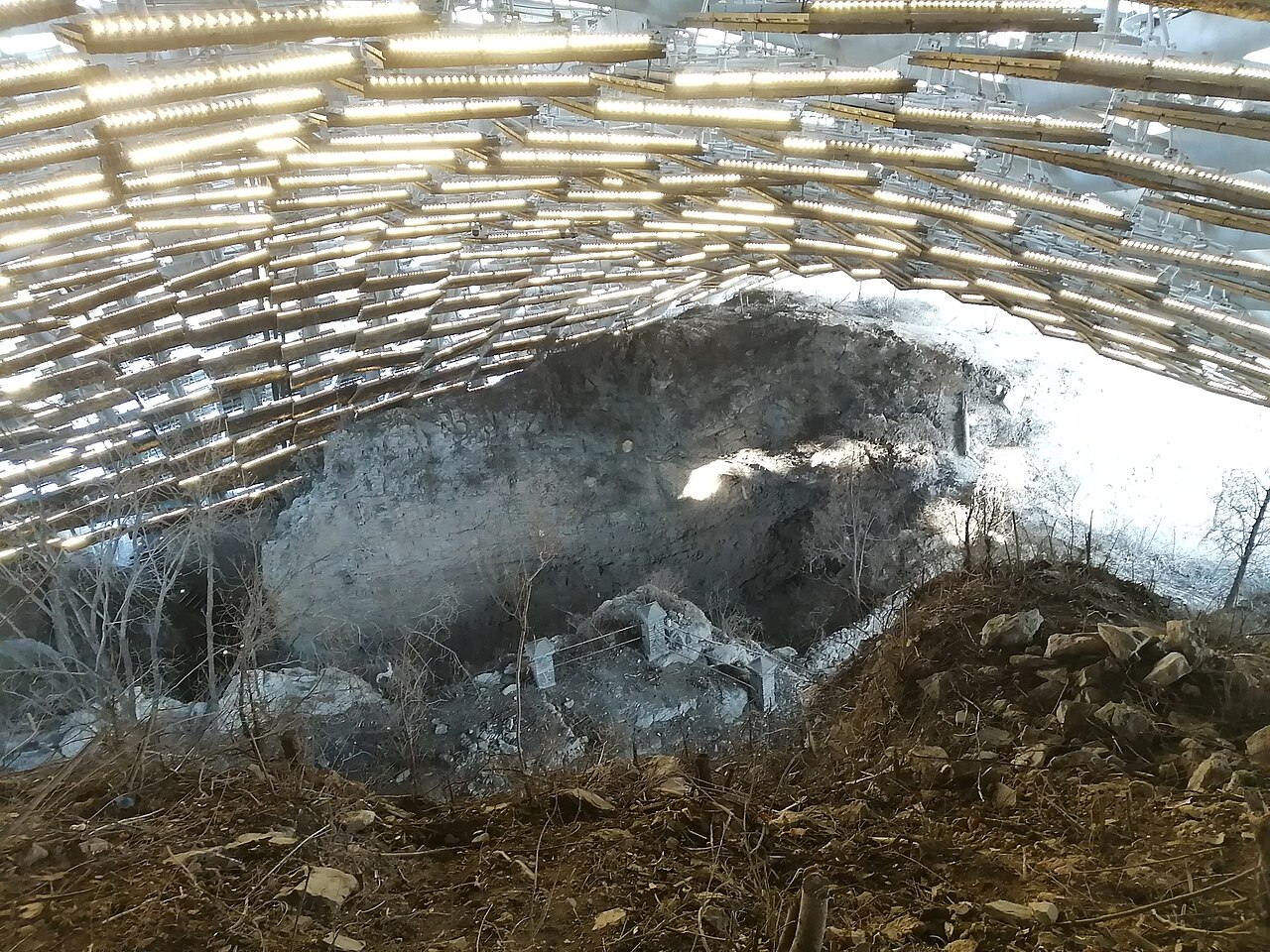 Protective shelter above a rocky area at the Zhoukoudian site