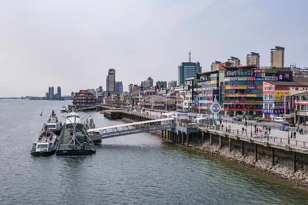 Dandong city skyline in Dandong