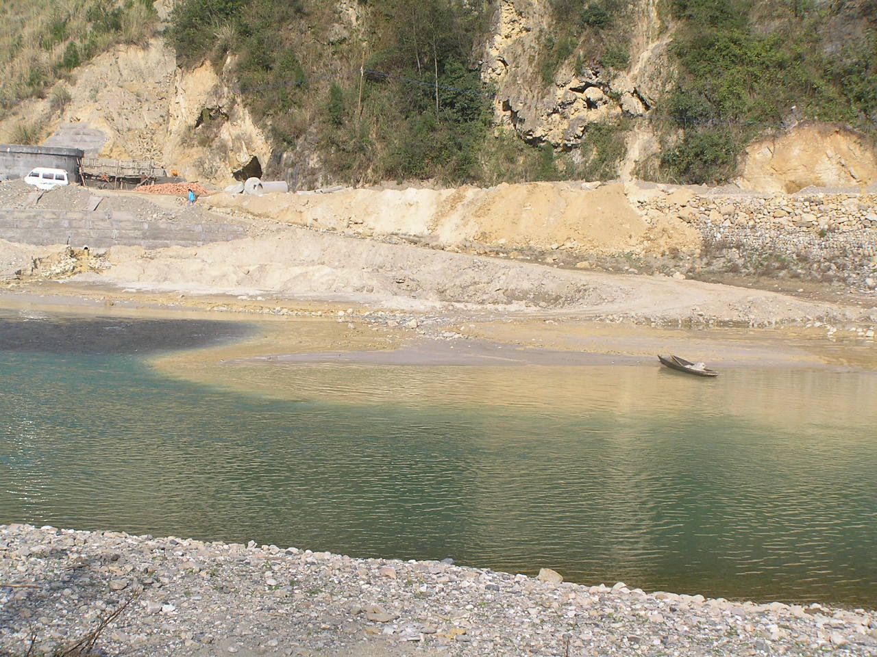 River valley and construction disturbance in Qifo, Qingchuan
