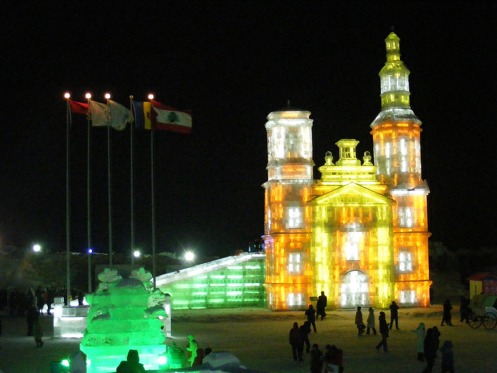 Illuminated ice structures at Harbin Ice and Snow World