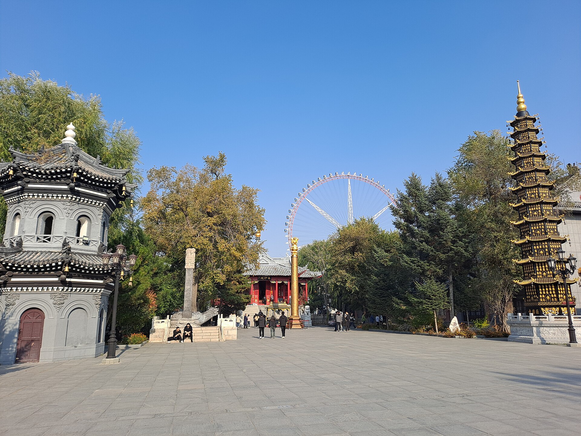 Jile Temple courtyard with the surrounding city beyond