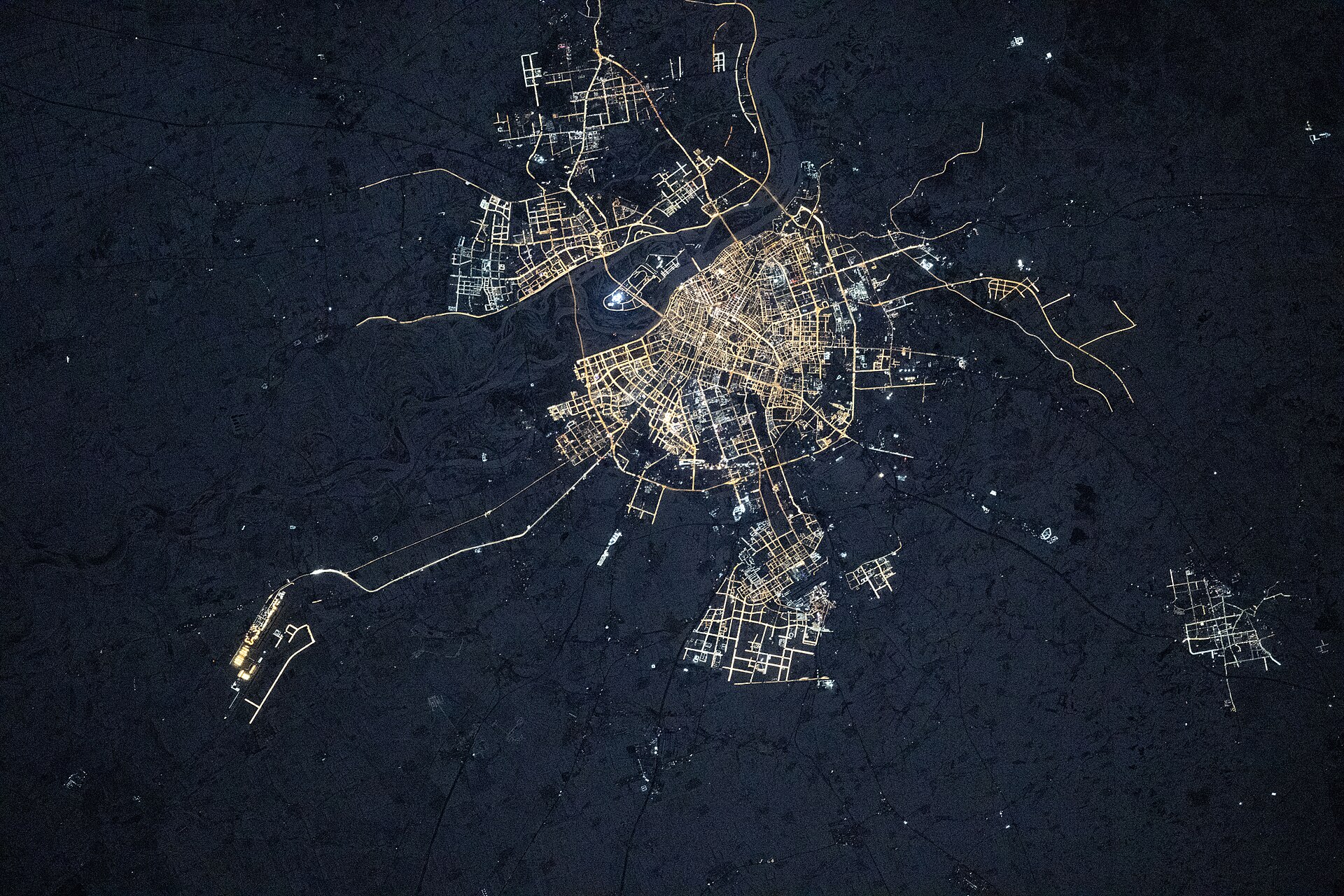 Harbin night lights photographed from the International Space Station