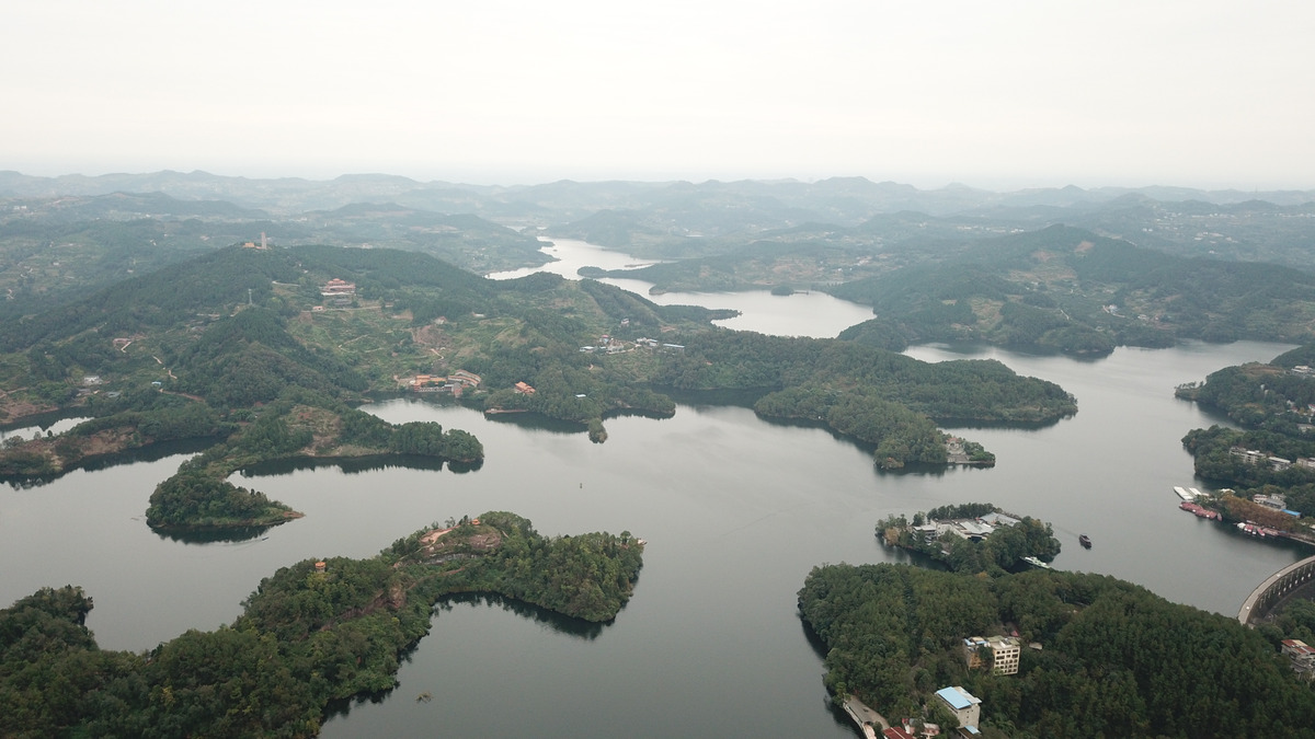Aerial view of Heilongtan Lake in Renshou