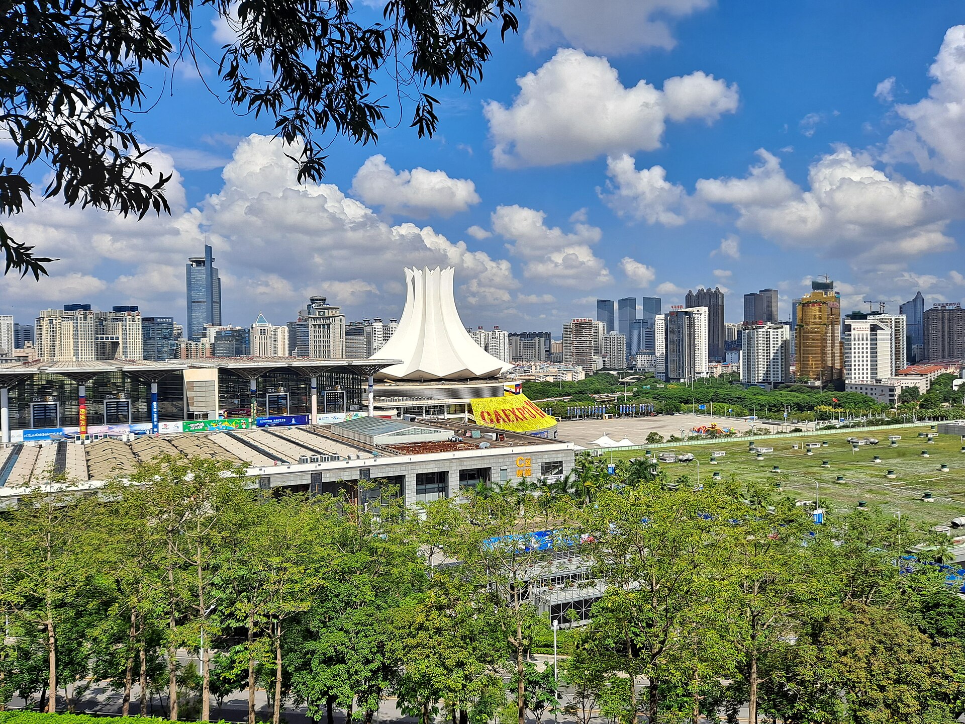 Nanning convention centre rising over the Qingxiu skyline