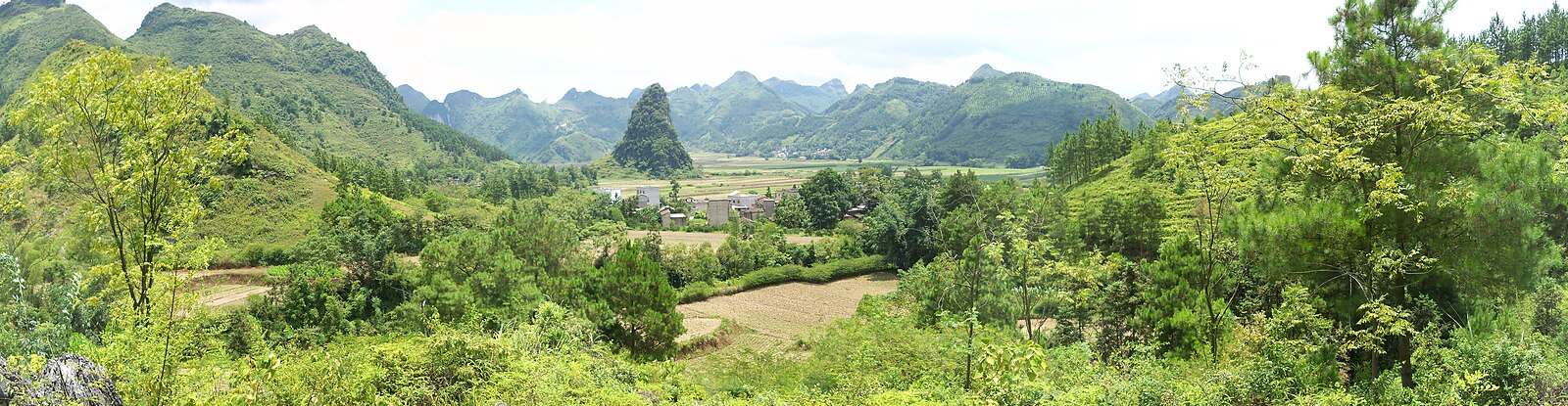 Fields and settlement beneath karst peaks in Wuming District