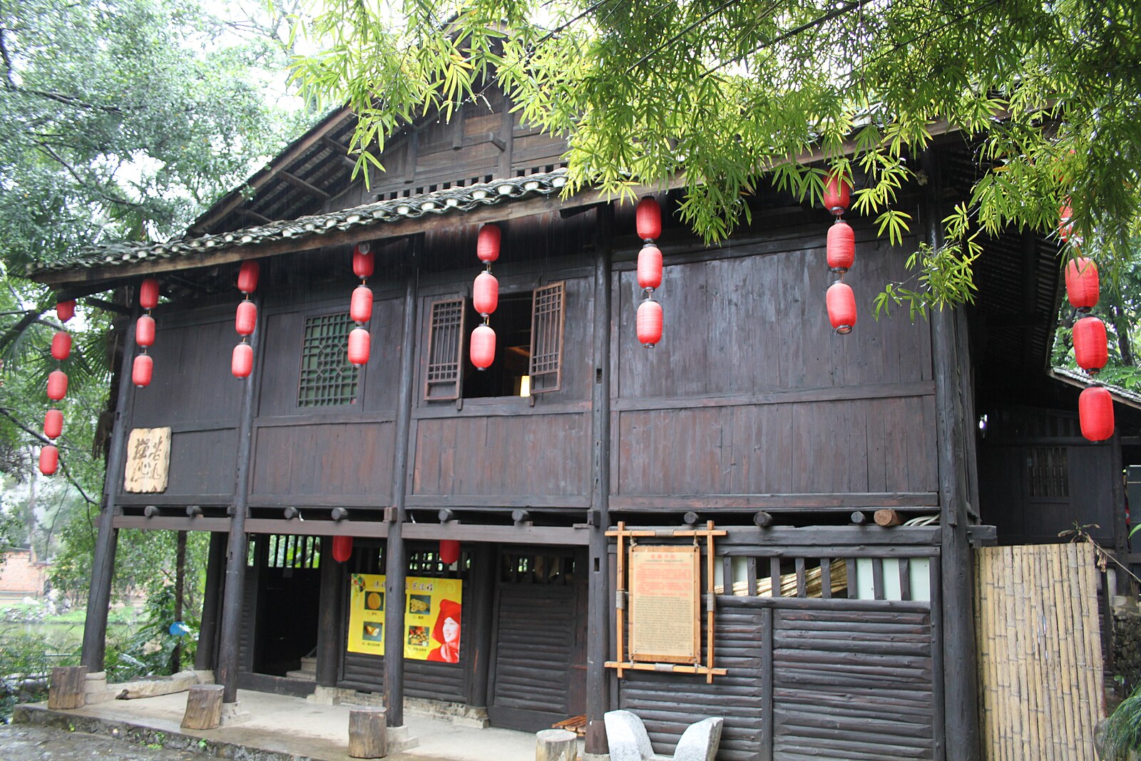 Timber stilt-house interpretation in a Guangxi museum setting
