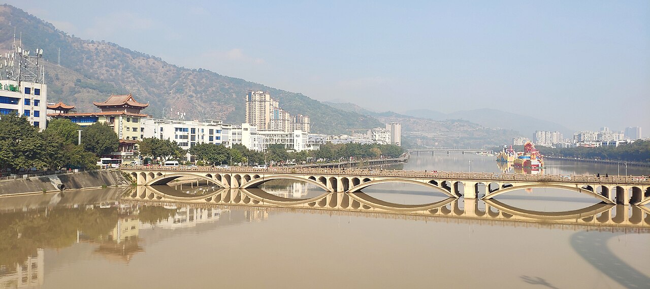 Miyi County town and bridge in the Anning River valley