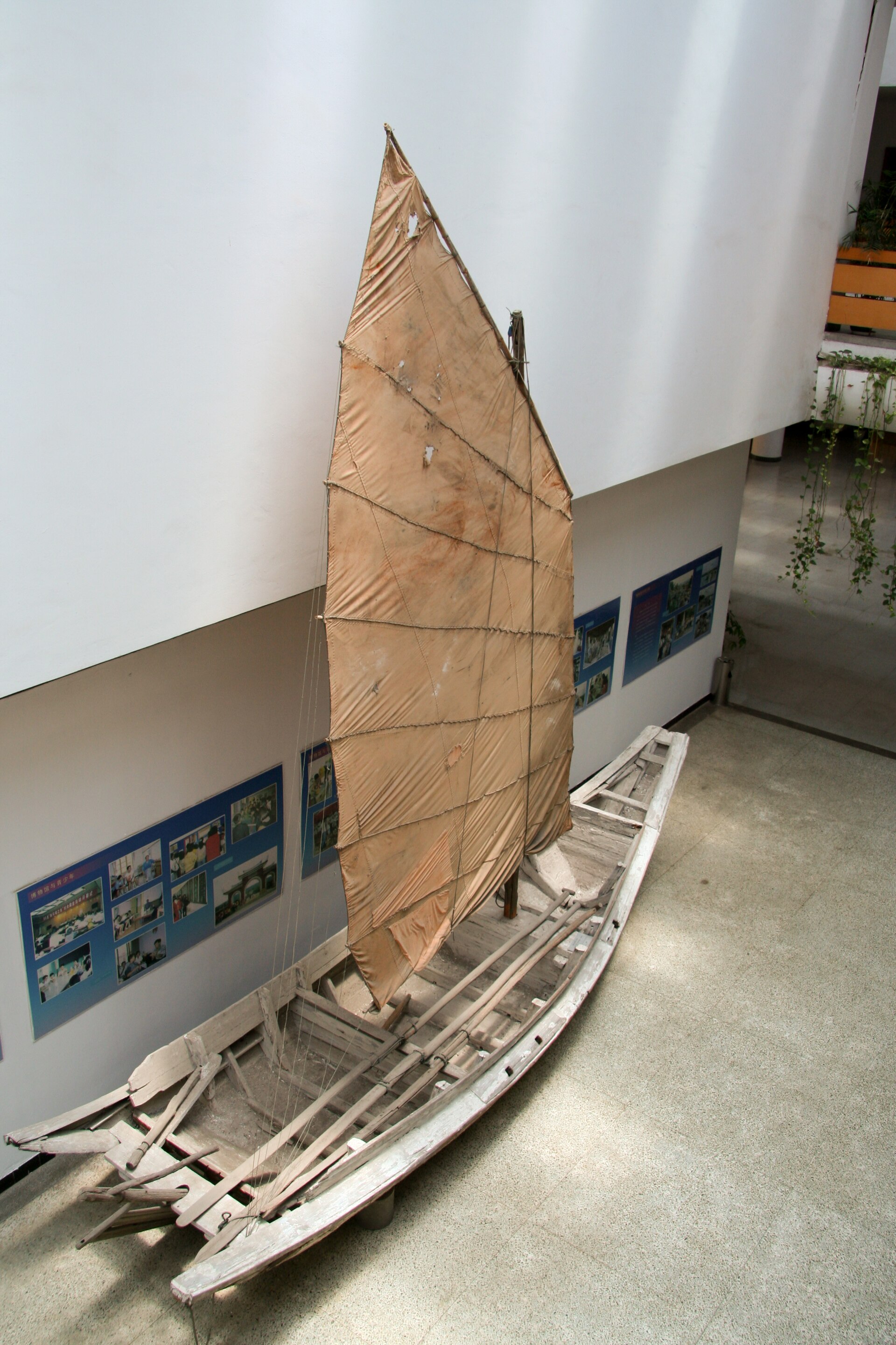 Large ancient-style sailing-vessel model inside Quanzhou Maritime Museum