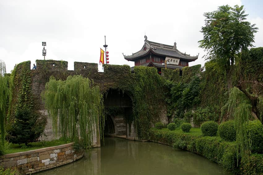 Historic gate structures and water at Panmen in Suzhou
