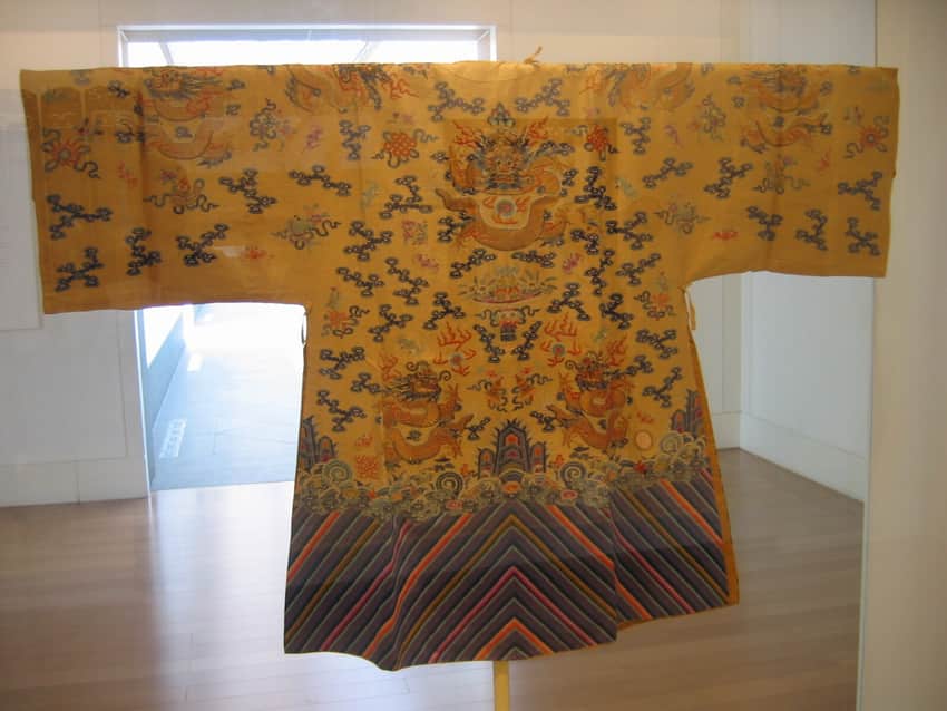 Historic embroidered silk garment displayed in Suzhou Museum