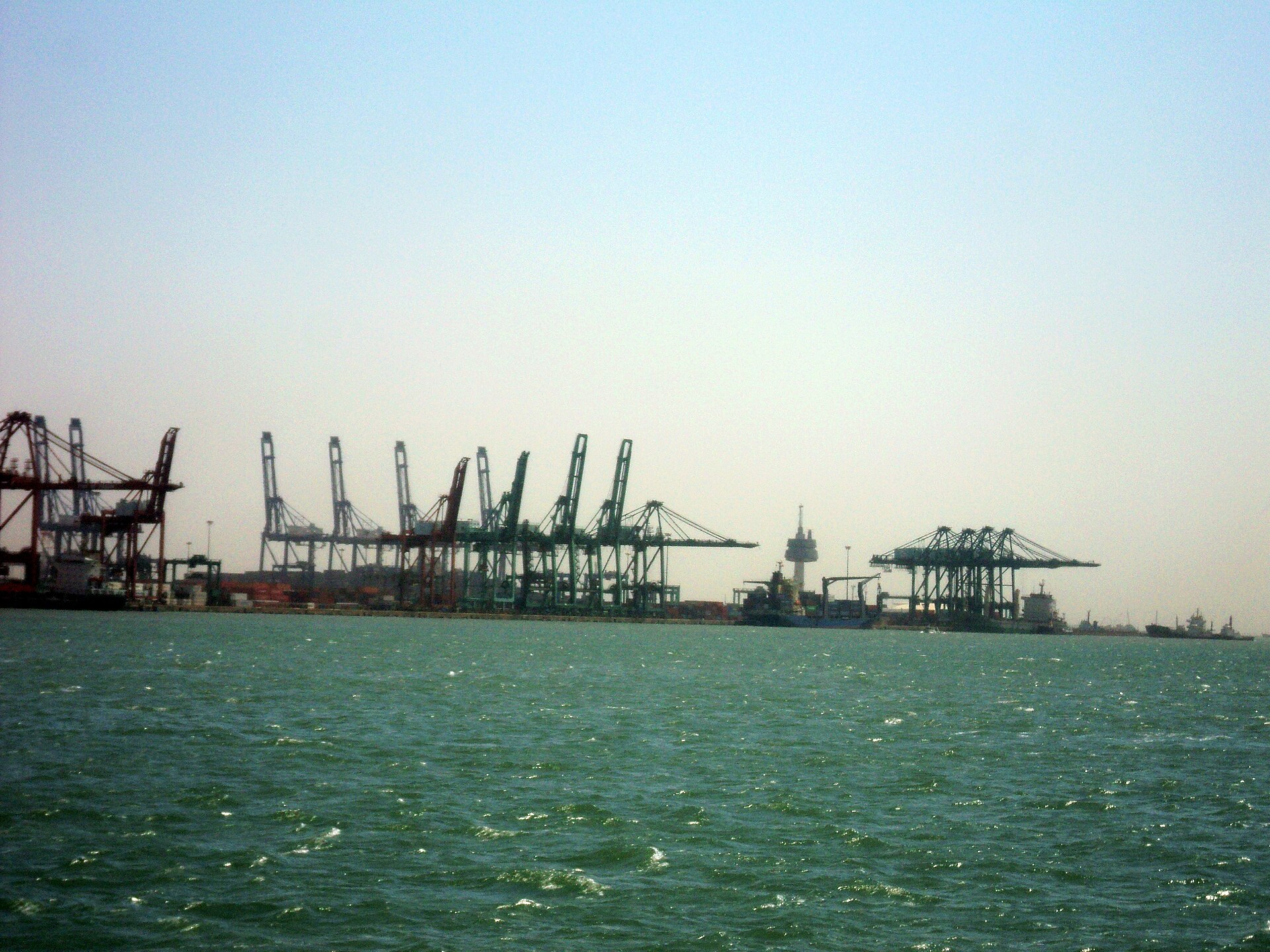 Container cranes, quays and vessels at the working Port of Tianjin in 2011