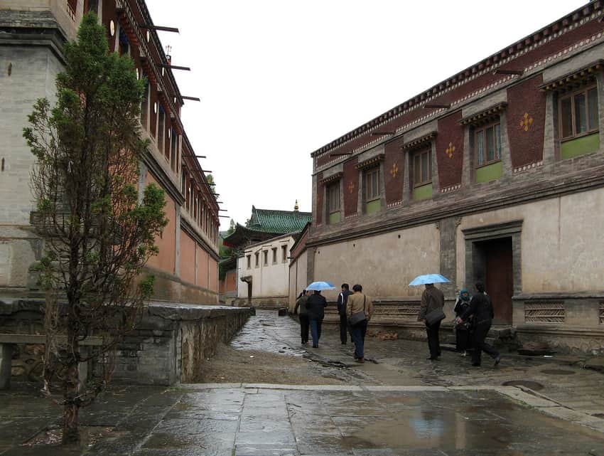 Kumbum street and buildings in the Xining city profile