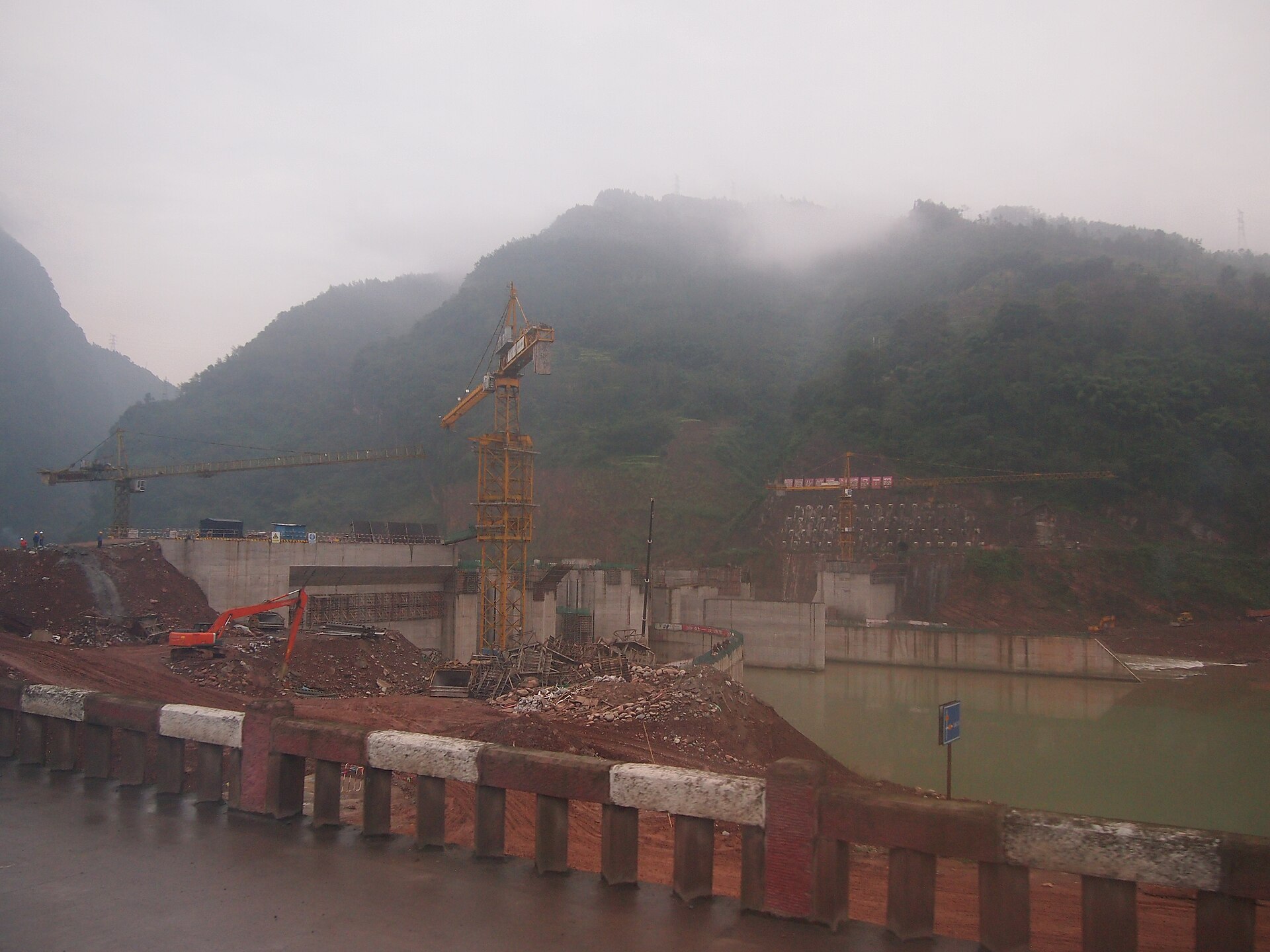 Feixianguan hydropower infrastructure within a steep Lushan valley